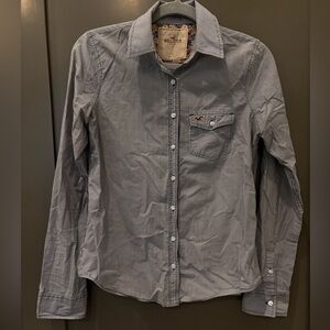 Hollister Women’s Blue and White Striped Button Down Shirt